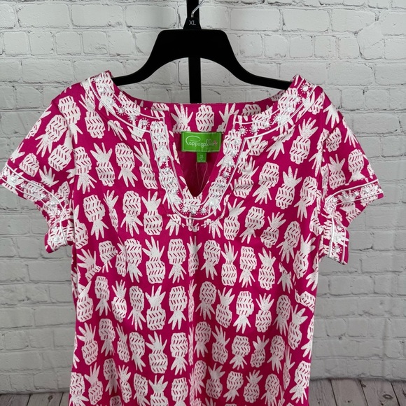 Cappagallo Short Sleeve Pink and White Pineapple Dress Size 14 - Picture 2 of 7